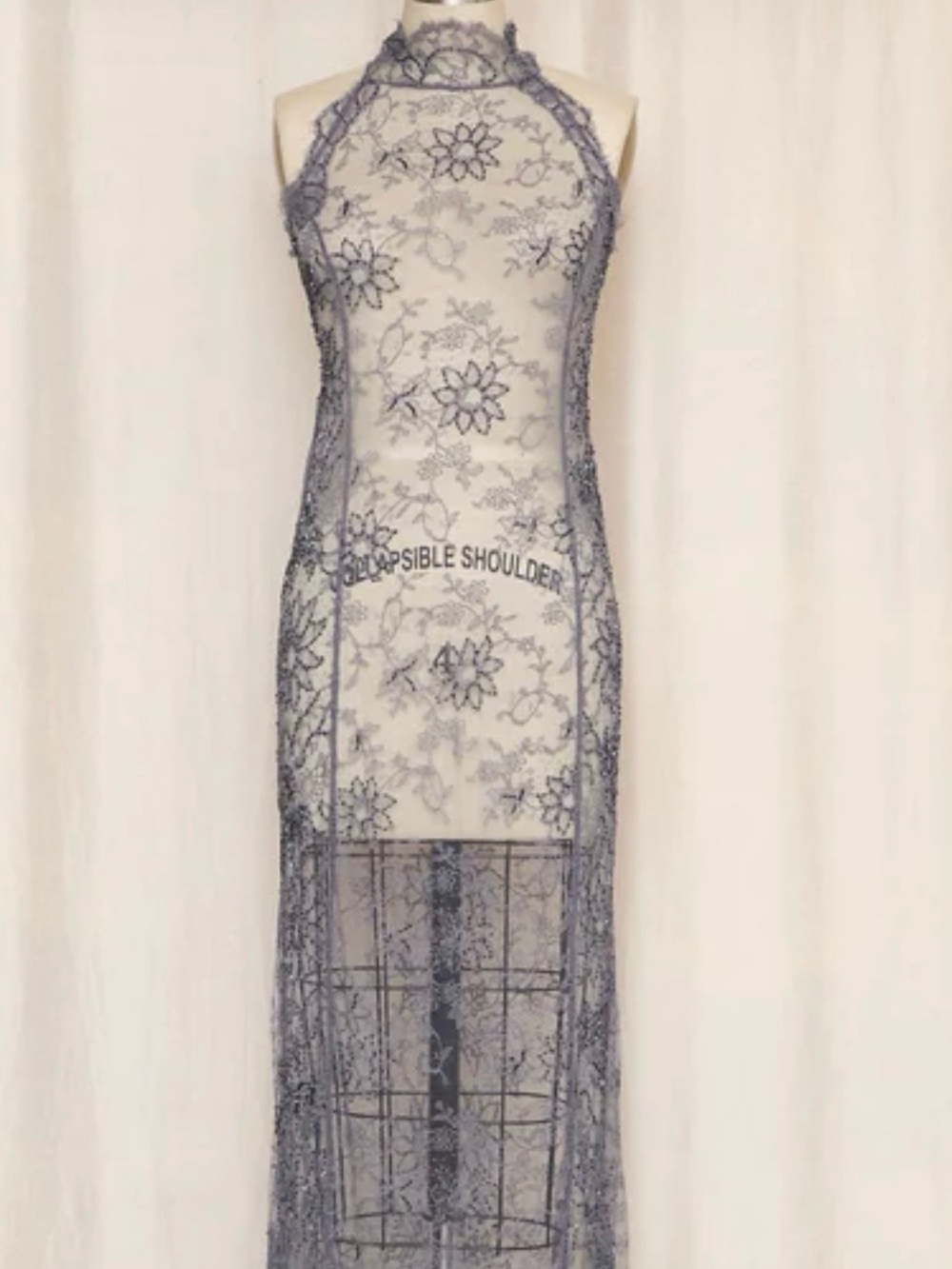 Floral Lace Sheer Maxi Dress in Gray